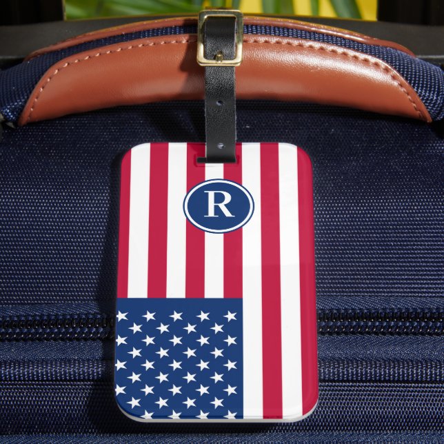 Patriotisch American Red White Blue Custom Monogra Gepäckanhänger (Vorderseite Insitu 2)