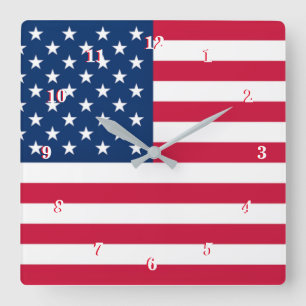 Patriotisch-Amerikanisch-Flag-Wall-Uhr Quadratische Wanduhr