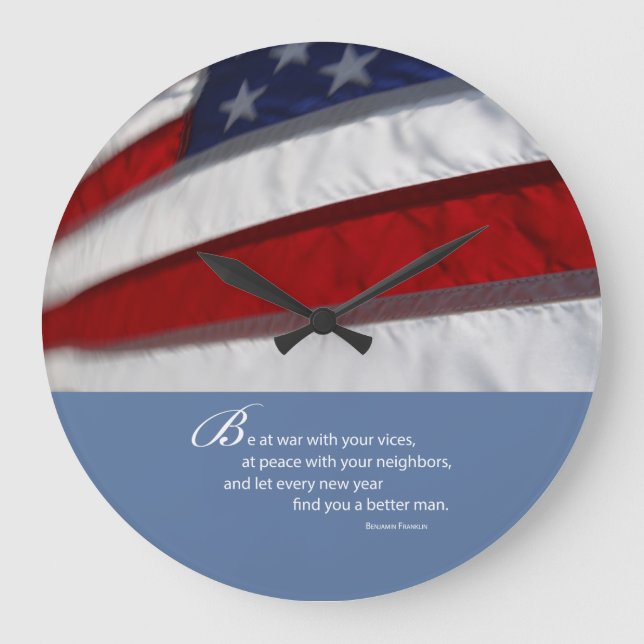 Patriotisch, amerikanische Flagge Große Wanduhr (Vorderseite)