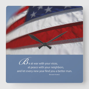 Patriotisch, amerikanische Flagge Quadratische Wanduhr