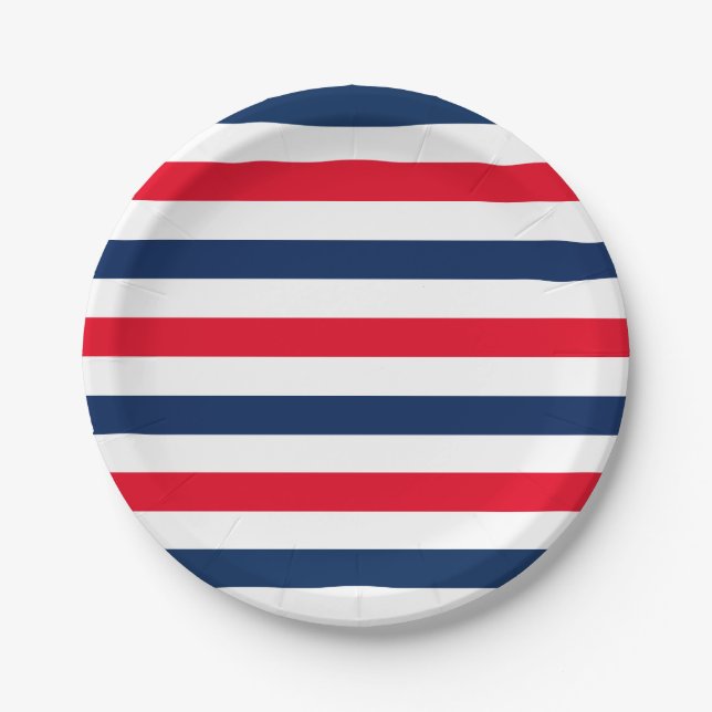 Patriotisch-blaue Streifen Pappteller (Vorderseite)