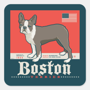 Patriotisch   Boston Terrier Quadratischer Aufkleber