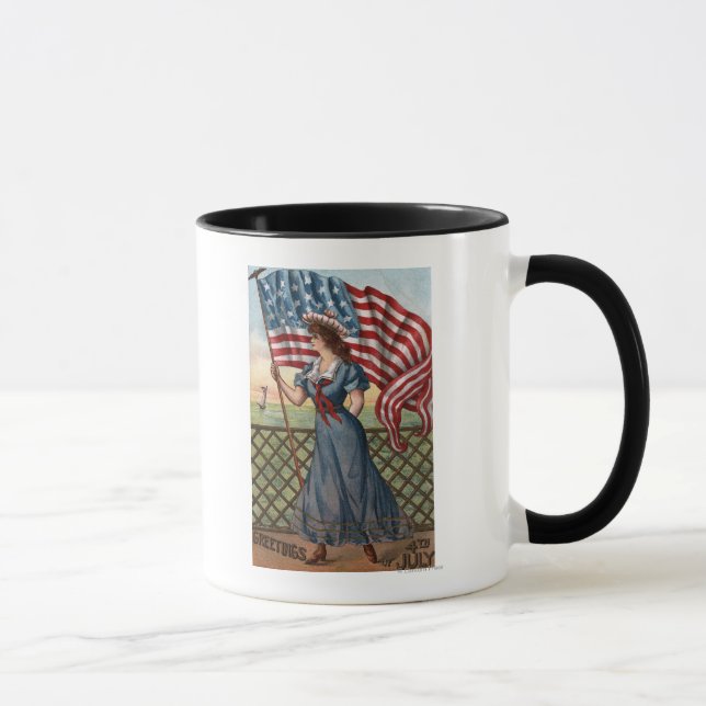 Patriotisch gekleidete Frau Tasse (Rechts)