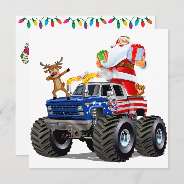 Patriotisch / Monster Truck Weihnachten Einladung (Vorne/Hinten)