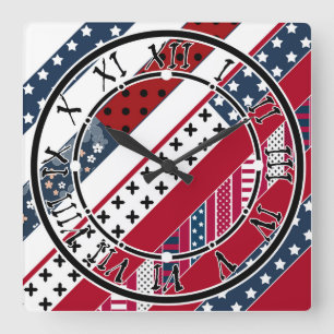 Patriotisch, Patchwork Quadratische Wanduhr