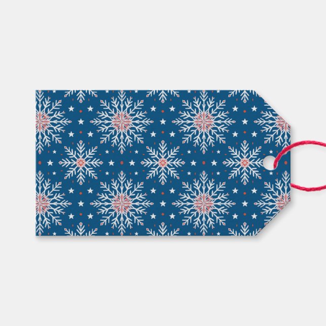 Patriotisch Red White Blue Weihnachts Snowflake Ta Geschenkanhänger (Vorderseite (Horizontal))