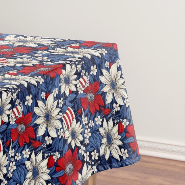 Patriotisch Rot, Weiß und Blau Blumen und Streifen Tischdecke (Beispiel)