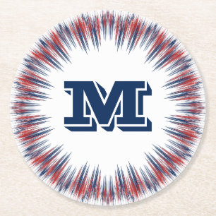 Patriotisch Rot Weiß und Blau Fireworks Monogram Runder Pappuntersetzer