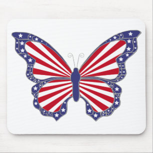 Patriotisch Rot Weiß und Blauer Schmetterling Mous Mousepad