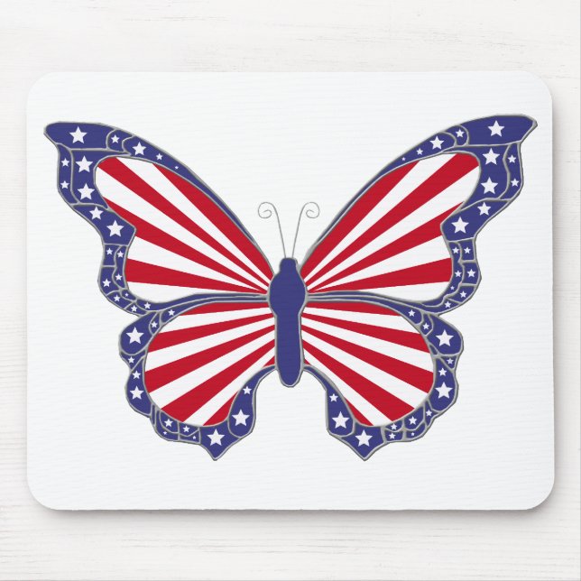 Patriotisch Rot Weiß und Blauer Schmetterling Mous Mousepad (Vorne)