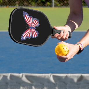 Patriotisch Rot Weiß und Blauer Schmetterling Pickleball Schläger