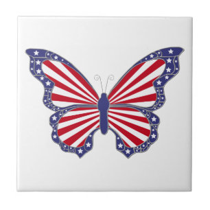 Patriotisch Rot Weiß und Blauer Schmetterling Tile Fliese
