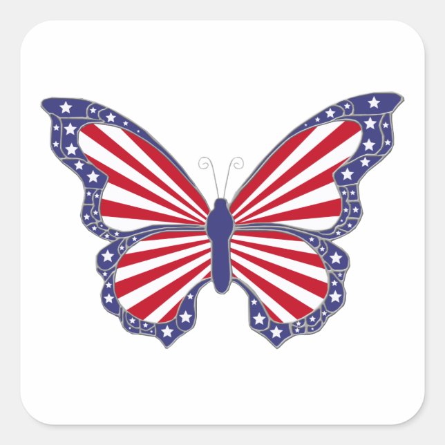 Patriotisch rote, weiße und blaue Butterfly-Aufkle Quadratischer Aufkleber (Vorderseite)