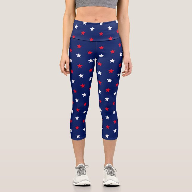 Patriotisch rote, weiße und marineblau Sterne Must Capri Leggings (Vorderseite)