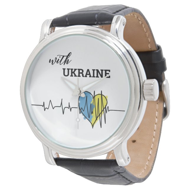 Patriotisch Ukrainisch Gelbe Herzklopfen Armbanduhr (Schrägansicht)