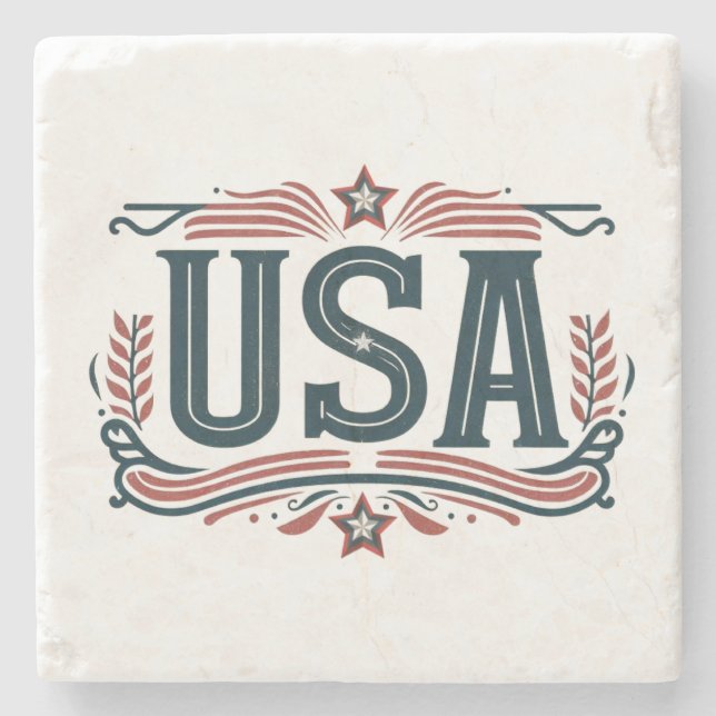 Patriotisch, Vintag USA Steinuntersetzer (Vorderseite)