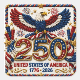 Patriotische 250-Jahr-Feier 1776 -2026 4. Juli Quadratischer Aufkleber