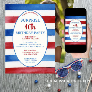 Patriotische 40. Red White Blue Überraschung Gebur Einladung