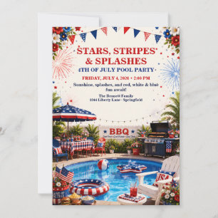 Patriotische 4. Juli-Poolparty - Rot Weiß Blau Einladung