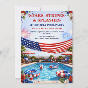 Patriotische 4. Juli-Poolparty - Rot Weiß Blau Einladung