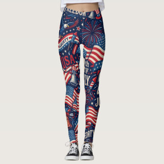 Patriotische 4. Juli USA-Flagge & Feuerwerk Leggin Leggings