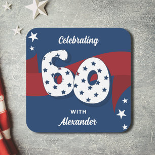 Patriotische 60. Geburtstagsparty Red White Blue S Quadratischer Aufkleber