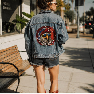 Patriotische Adler-Barett-Denimjacke Jeansjacke