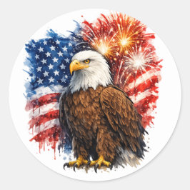 Patriotische Adler-Feuerwerke Runder Aufkleber