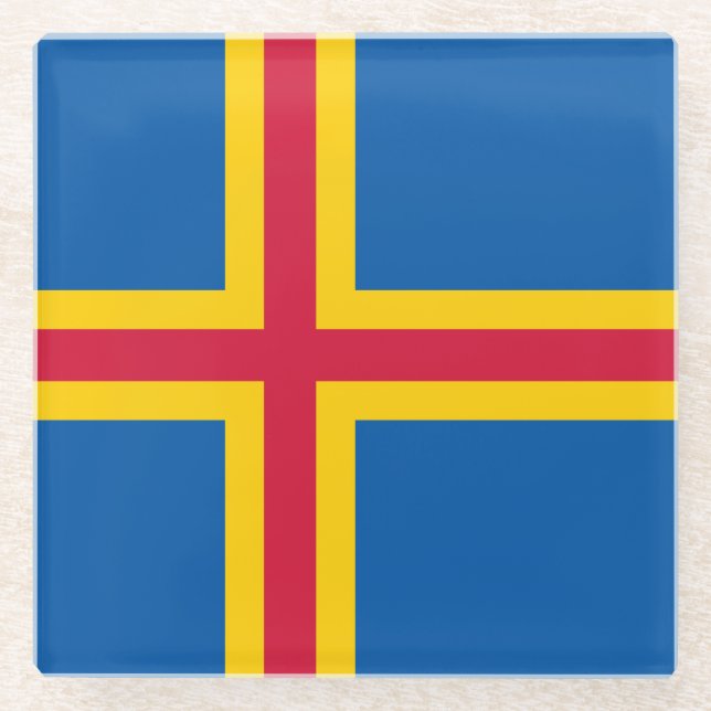 Patriotische Åland-Inseln-Flagge Glasuntersetzer (Vorderseite)