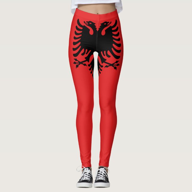 Patriotische albanische Flagge Leggings (Vorderseite)