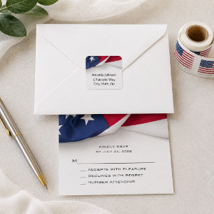 Patriotische American-Flag-Hochzeit Quadratischer Aufkleber