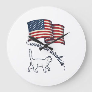 Patriotische American Wirehair Katze Vintage-Desig Große Wanduhr