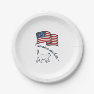 Patriotische American Wirehair Katze Vintage-Desig Pappteller