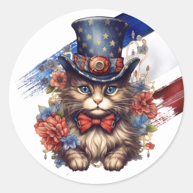 Patriotische Americana-Katze Runder Aufkleber (Vorderseite)