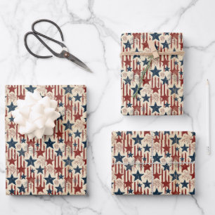 Patriotische Americana USA Feuerwerk Sterne 4. Jul Geschenkpapier Set