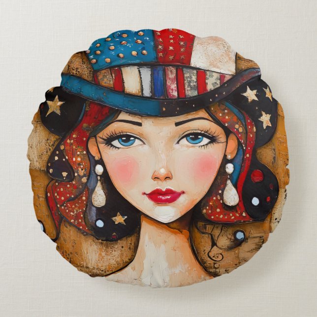 Patriotische Amerikanerin Rundes Kissen (Vorderseite)