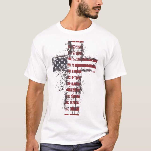 Patriotische Amerikanische Fahne überqueren T - Sh T-Shirt (Vorderseite)