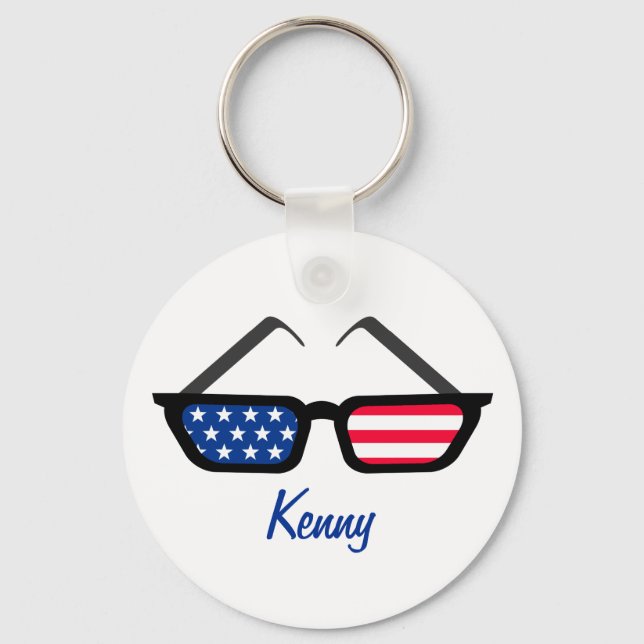 Patriotische amerikanische Flag Retro-Sonnenbrille Schlüsselanhänger (Vorderseite)