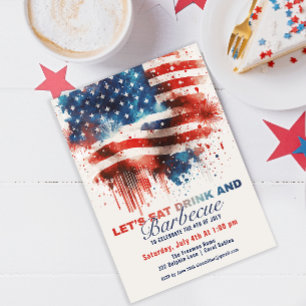 Patriotische amerikanische Flagge 4. Juli GRILLEN Einladung