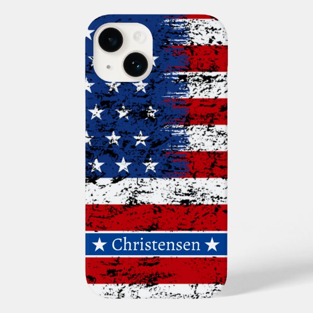Patriotische amerikanische Flagge 4. Juli Monogram Case-Mate iPhone Hülle (Rückseite)