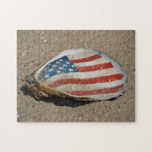 Patriotische Amerikanische Flagge Austernschale am Puzzle