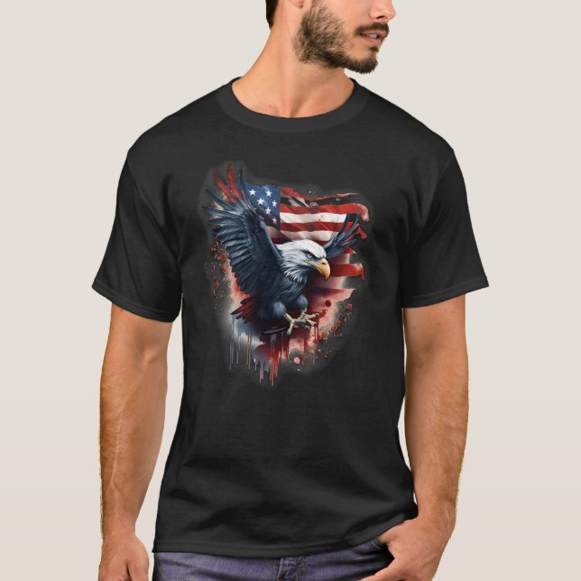Patriotische amerikanische Flagge Bald Eagle T-Shirt (Vorderseite)