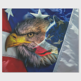 Patriotische Amerikanische Flagge Bald Eagle Wolf Geschenkpapier