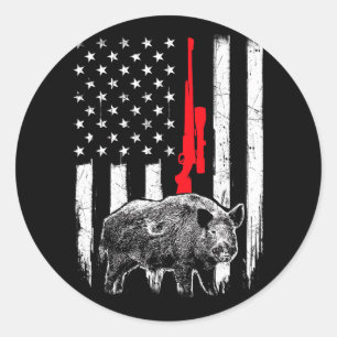 Patriotische amerikanische Flagge - Boar Hunting W Runder Aufkleber