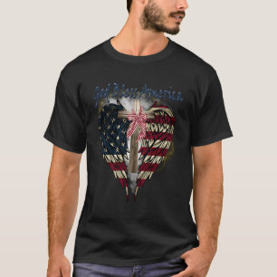 Patriotische amerikanische Flagge Cross Gott segne T-Shirt
