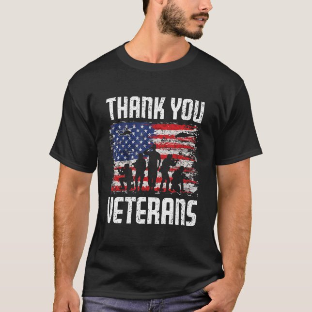 Patriotische amerikanische Flagge Danke Veterans D T-Shirt (Vorderseite)