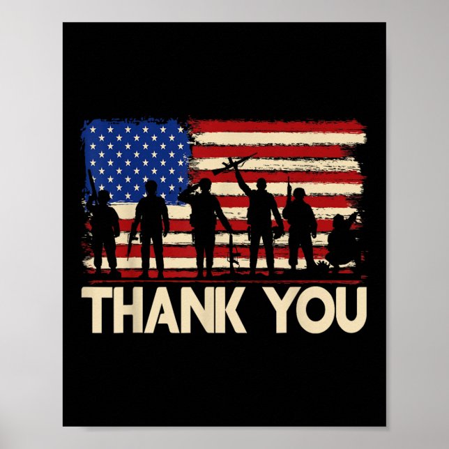 Patriotische amerikanische Flagge Danke Veterans Poster (Vorne)