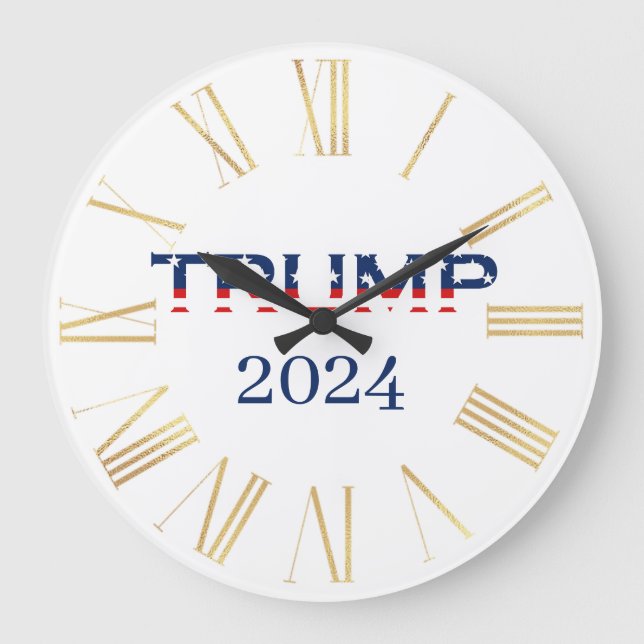 Patriotische amerikanische Flagge Donald Trump 202 Große Wanduhr (Vorderseite)