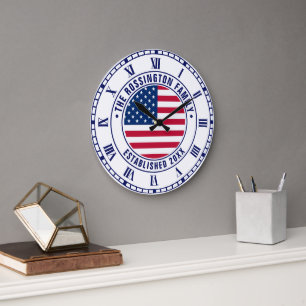 Patriotische amerikanische Flagge Familienname Dat Große Wanduhr