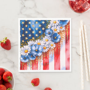 Patriotische amerikanische Flagge Floral Glitter Serviette